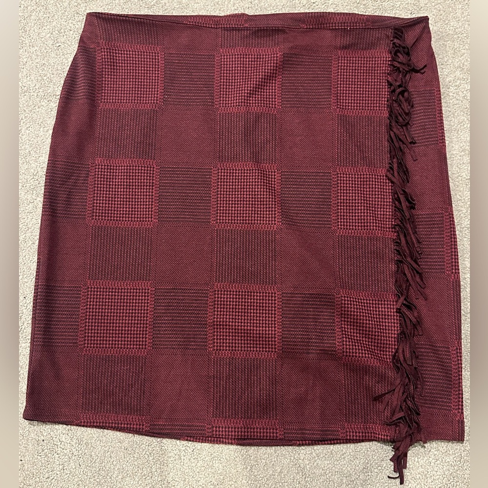 Ashley Stewart Burgundy Checkered Pencil Skirt